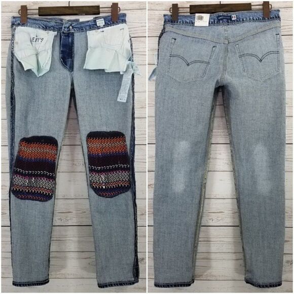 Nwt Levi's Size 28/27 Made & Crafted Pin Dot Stripe Ribbed Patch Boyfriend Jeans - Picture 2 of 11